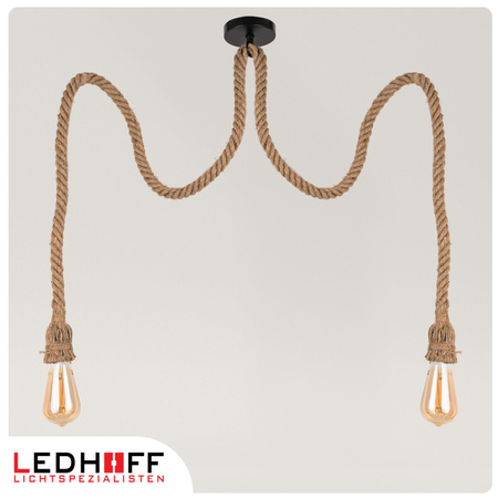Lampa sufitowa wisząca podwójna Sznur konopny jutowy 2x 1,2m Lina E27 Boho