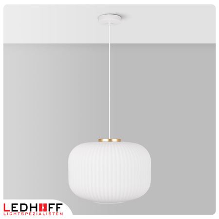 Lampa wisząca szklana E27 biała złota GLAMOUR szkło ryflowane