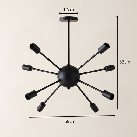 Lampa sufitowa Loft SPUTNIK 8x E27 czarna Industrialna Nowoczesny DESIGN