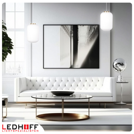 Lampa wisząca szklana E27 biała złota GLAMOUR szkło ryflowane