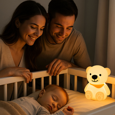 Lampka nocna LED dla dzieci MIŚ wielokolorowe światło RGB miękki silikon