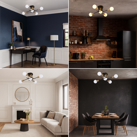 Lampa sufitowa czarna złota metalowa z 5 punktami światła ozdobna E27