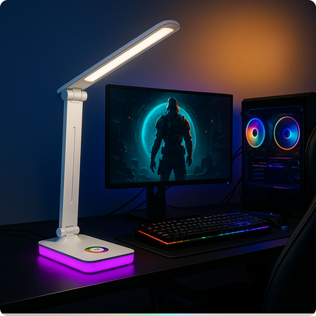 Lampka biurkowa LED biała 5W + światło RGB + USB
