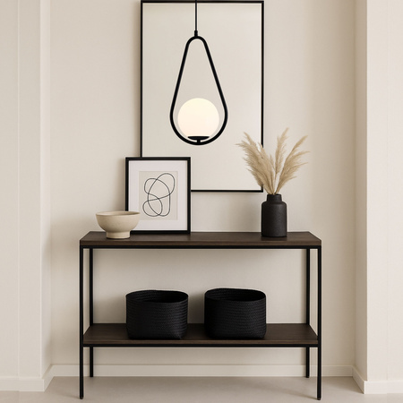 Lampa sufitowa czarna metalowa z mlecznym kloszem ozdobna szklana kula E27 rama kropla