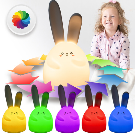 Lampka nocna LED dla dzieci KRÓLIK wielokolorowe światło RGB miękki silikon