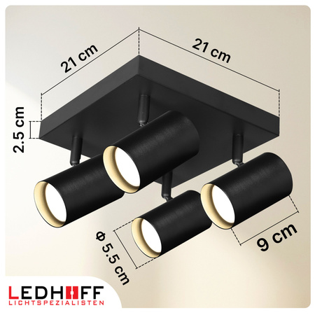 Lampa sufitowa Kinkiet poczwórny kwadrat GU10 czarny LINEA