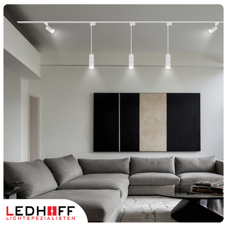 Oświetlenie szynowe biały srebrny 5x lampa wisząca 100cm GU10 szyna 3m