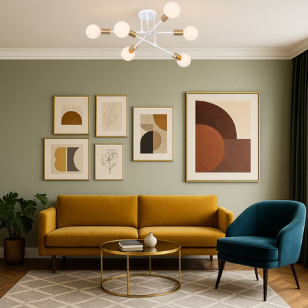 Lampa sufitowa biało-złota metalowa E27 ozdobna 6-punktowa Trinity