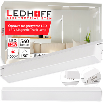 Lampa liniowa LED Reflektor na szynoprzewód magnetyczny 12W BIAŁA oprawa