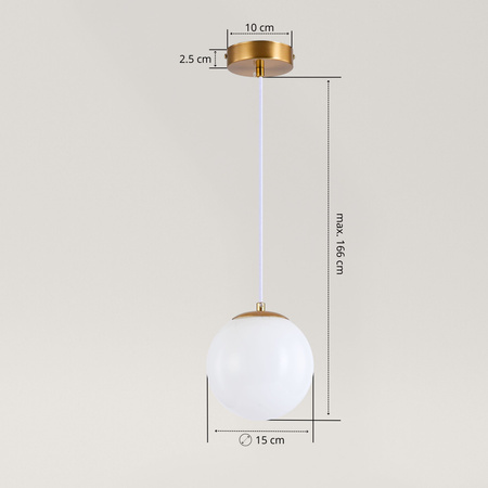 Lampa sufitowa złota metalowa z mlecznym kloszem ozdobna szklana kula E27