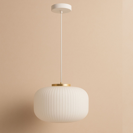 Lampa wisząca szklana E27 biała złota GLAMOUR szkło ryflowane