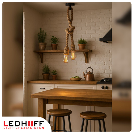 Lampa sufitowa wisząca podwójna Sznur konopny jutowy 2x 1,2m Lina E27 Boho