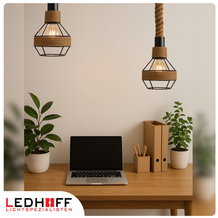 Lampa sufitowa wisząca z kloszem Sznur konopny jutowy 1,5m Lina E27 Boho