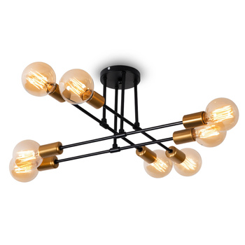 Lampa sufitowa czarno-złota metalowa E27 ozdobna 8-punktowa