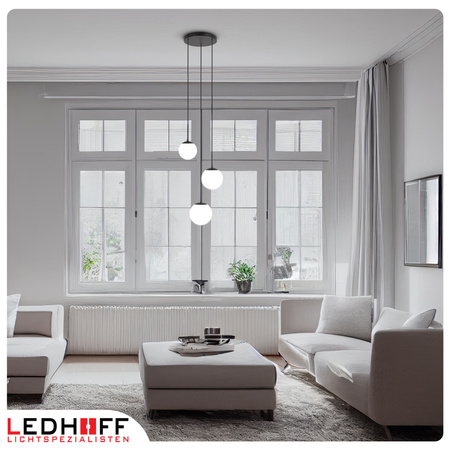 Lampa wisząca biała czarna 3x E27 szklany klosz kula NOWOCZESNA