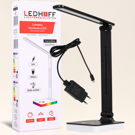 Lampka biurkowa LED czarna 5W + światło RGB + port USB