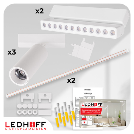Oświetlenie szynowe magnetyczne ZESTAW 2x listwa 1m + 5x lampa LED BIAŁA