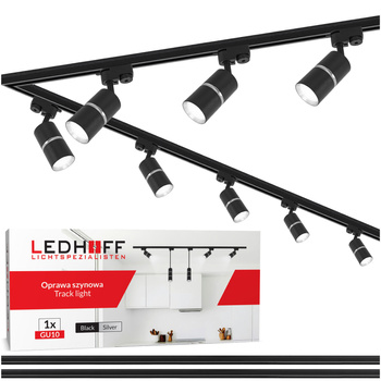 Oświetlenie szynowe czarny srebrny 8x lampa GU10 szyna 4m