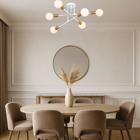 Lampa sufitowa biało-złota metalowa E27 ozdobna 6-punktowa Trinity