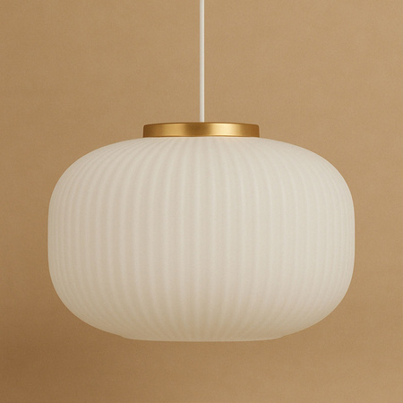 Lampa wisząca szklana E27 biała złota GLAMOUR szkło ryflowane