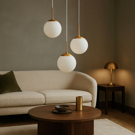 Lampa wisząca ze szkła opalowego Kula biała złota E27