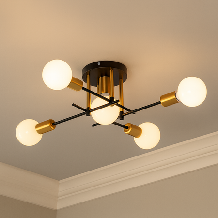 Lampa sufitowa czarna złota metalowa z 5 punktami światła ozdobna E27