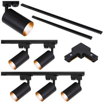 Oświetlenie szynowe czarno-złote 5x lampa GU10 + szyna 2m + 1m