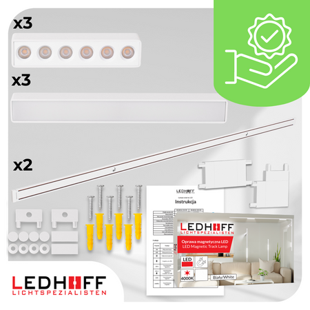 Oświetlenie szynowe magnetyczne ZESTAW 2x listwa 1m + 6x lampa LED BIAŁA