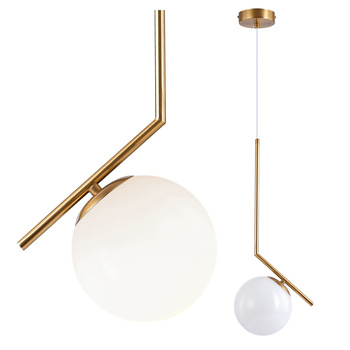 Lampa sufitowa złota metalowa z mlecznym kloszem ozdobna szklana kula E27 design