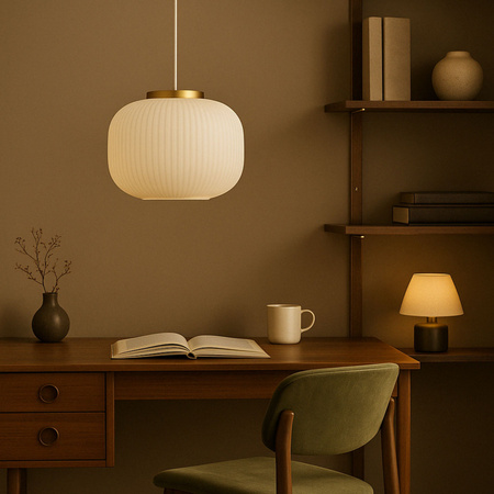 Lampa wisząca szklana E27 biała złota GLAMOUR szkło ryflowane