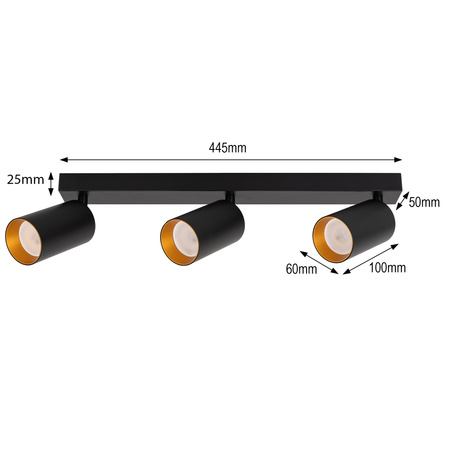 Lampa sufitowa Kinkiet natynkowy LED 3x GU10 czarno-złoty SPOT
