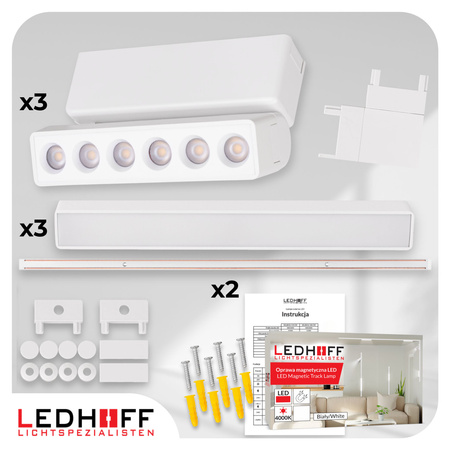 Oświetlenie szynowe magnetyczne ZESTAW 2x listwa 1m + 6x lampa LED BIAŁA