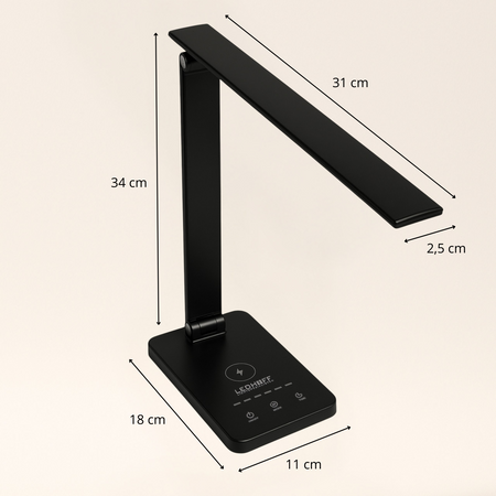 Lampka biurkowa LED czarna 6W z ładowarką indukcyjną i portem USB