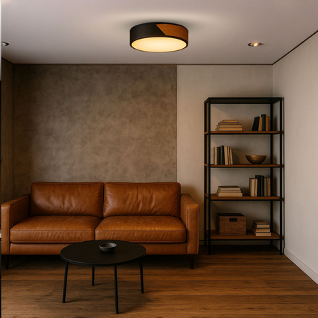 Plafon sufitowy LED czarny metal + DREWNO 40cm WOODLINE