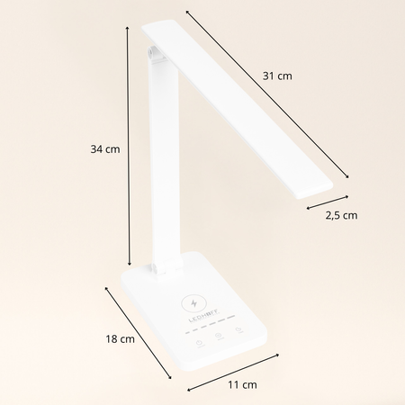 Lampka biurkowa LED biała 6W z ładowarką indukcyjną i portem USB