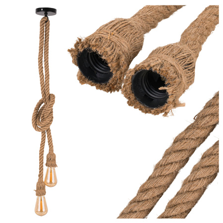 Lampa sufitowa wisząca podwójna Sznur konopny jutowy 2x 1,2m Lina E27 Boho
