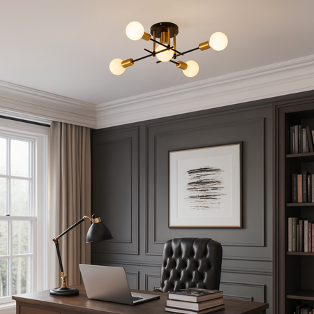 Lampa sufitowa czarna złota metalowa z 5 punktami światła ozdobna E27