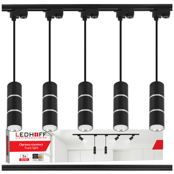Oświetlenie szynowe czarny srebrny 5x lampa wisząca 100cm GU10 szyna 2m