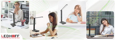 Lampka biurkowa LED czarna 8W + budzik kalendarz ekran LCD + ładowarka indukcyjna