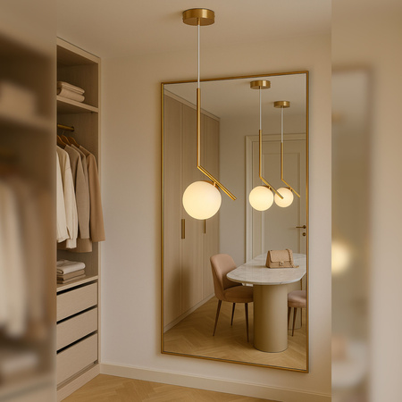 Lampa sufitowa złota metalowa z mlecznym kloszem ozdobna szklana kula E27 design