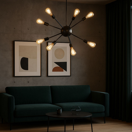 Lampa sufitowa Loft SPUTNIK 8x E27 czarna Industrialna Nowoczesny DESIGN