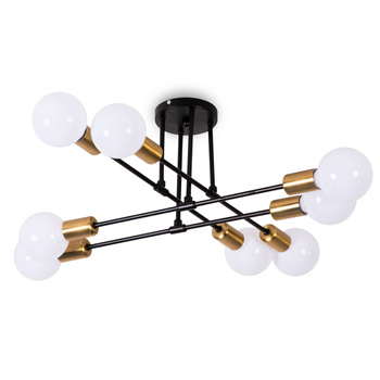 Lampa sufitowa czarno-złota metalowa E27 ozdobna 8-punktowa