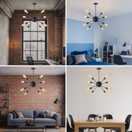 Lampa sufitowa Loft SPUTNIK 8x E27 czarna Industrialna Nowoczesny DESIGN