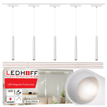 Oświetlenie szynowe magnetyczne ZESTAW 2x listwa 1m + 5x lampa wisząca TUBA LED biała
