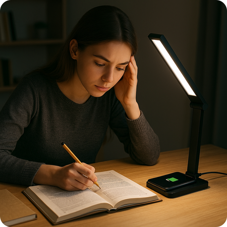 Lampka biurkowa LED czarna 6W z ładowarką indukcyjną i portem USB