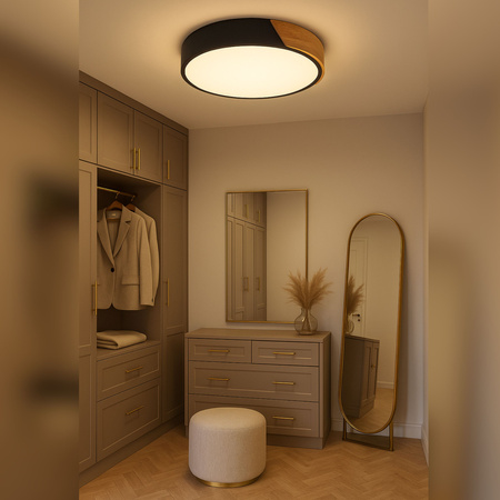 Plafon sufitowy LED czarny metal + DREWNO 50cm WOODLINE