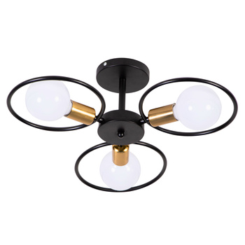 Lampa sufitowa czarno-złota metalowa E27 ozdobna 3-punktowa design