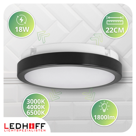 Plafon LED Lampa sufitowa 22cm 3 barwy światła IP65 czarna