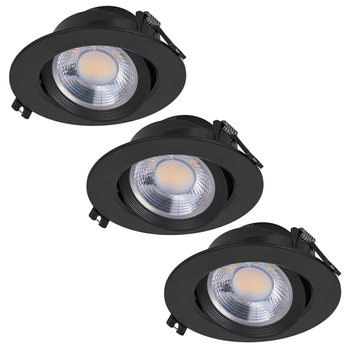 3x Oprawa sufitowa podtynkowa LED czarna RUCHOMA 3 barwy światła 12W