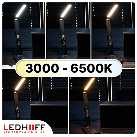 Lampka biurkowa LED czarna 8W + budzik kalendarz ekran LCD + ładowarka indukcyjna